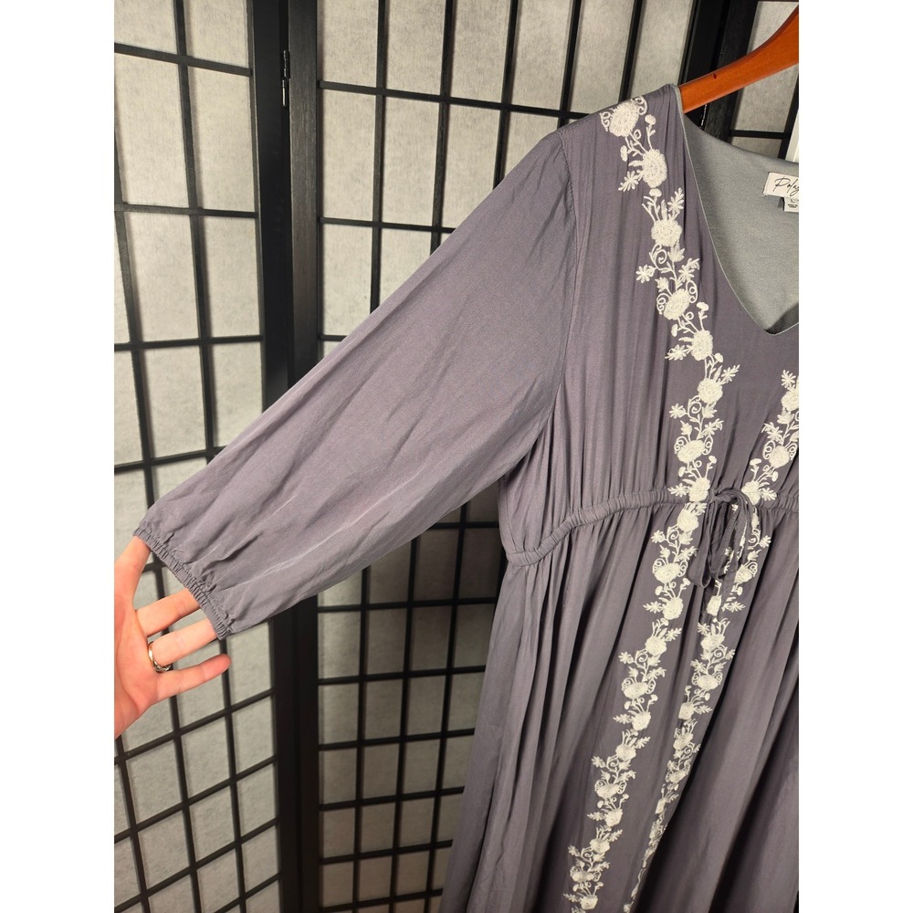 Polagram Purple Floral Embroidered Boho Maxi Dress V-Neck 3/4 Sleeve Large - Picture 6 of 8